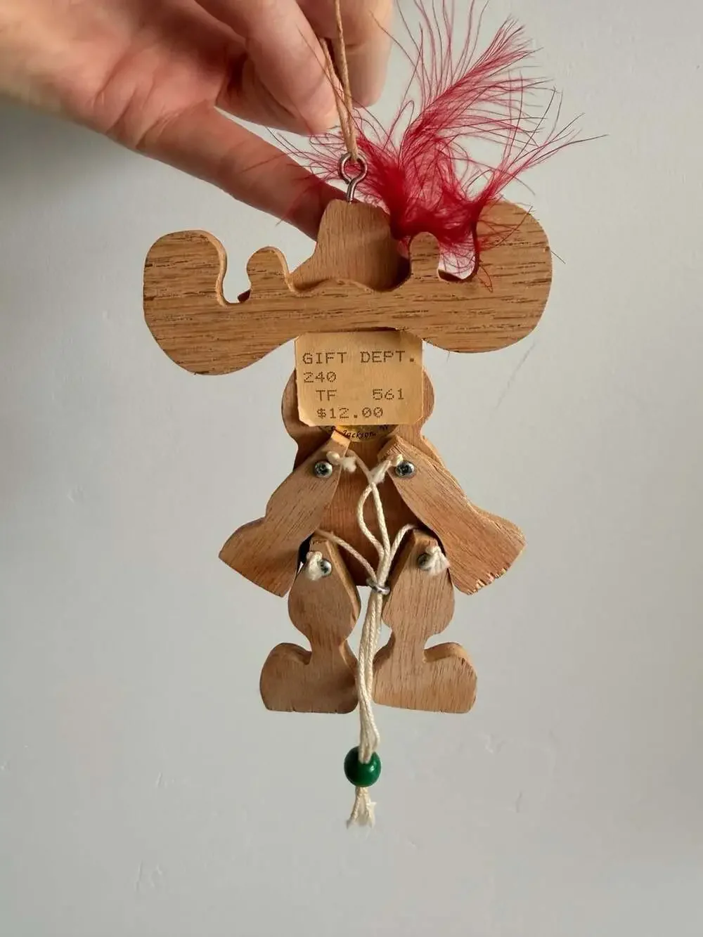 Vintage Nostalgia Wooden Moose Hanging Christmas Ornament Yellowstone 1991